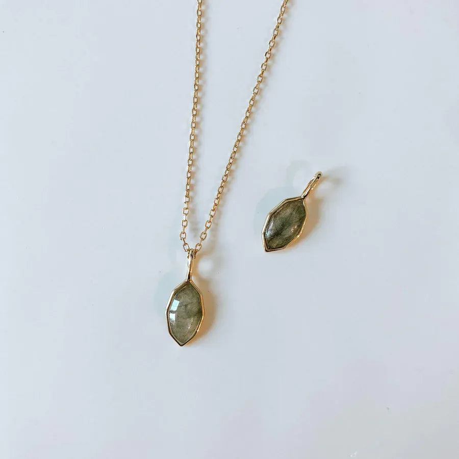 Labradorite Jewelry Necklace With Green Stone