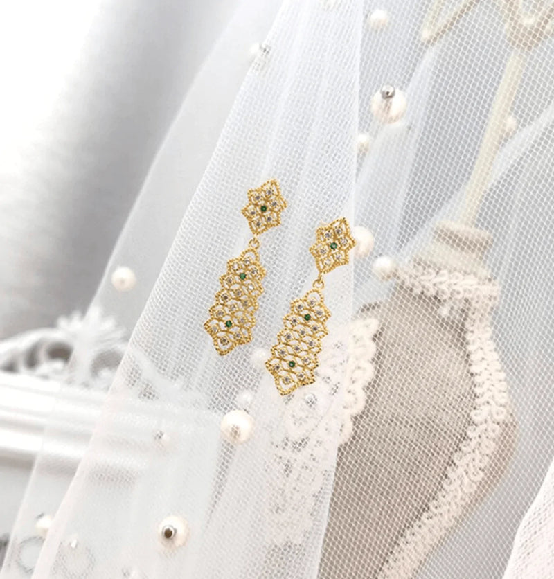 Cubic zirconia stone gold drop earrings in rose gold and silver