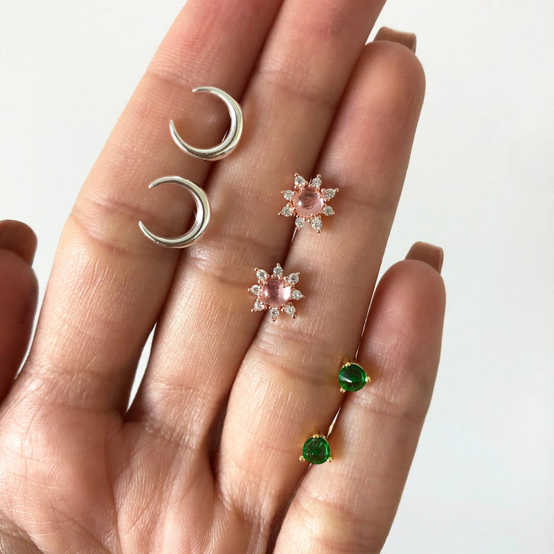 925 Crescent Moon Stud Earrings