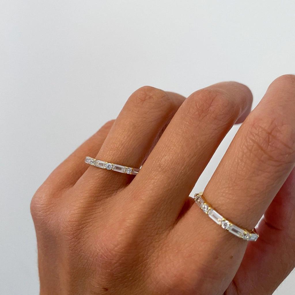 Woman's Stackable Baguette Ring On Hand