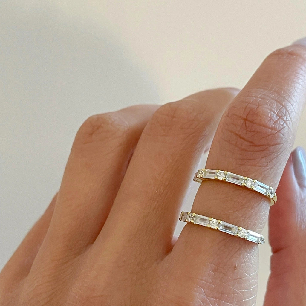 Women's Stackable Baguette Ring Displayed On Finger