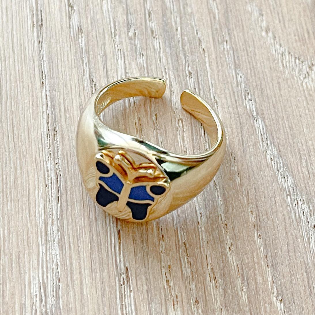 Chunky Gold Plated and Sterling Silver Butterfly Ring