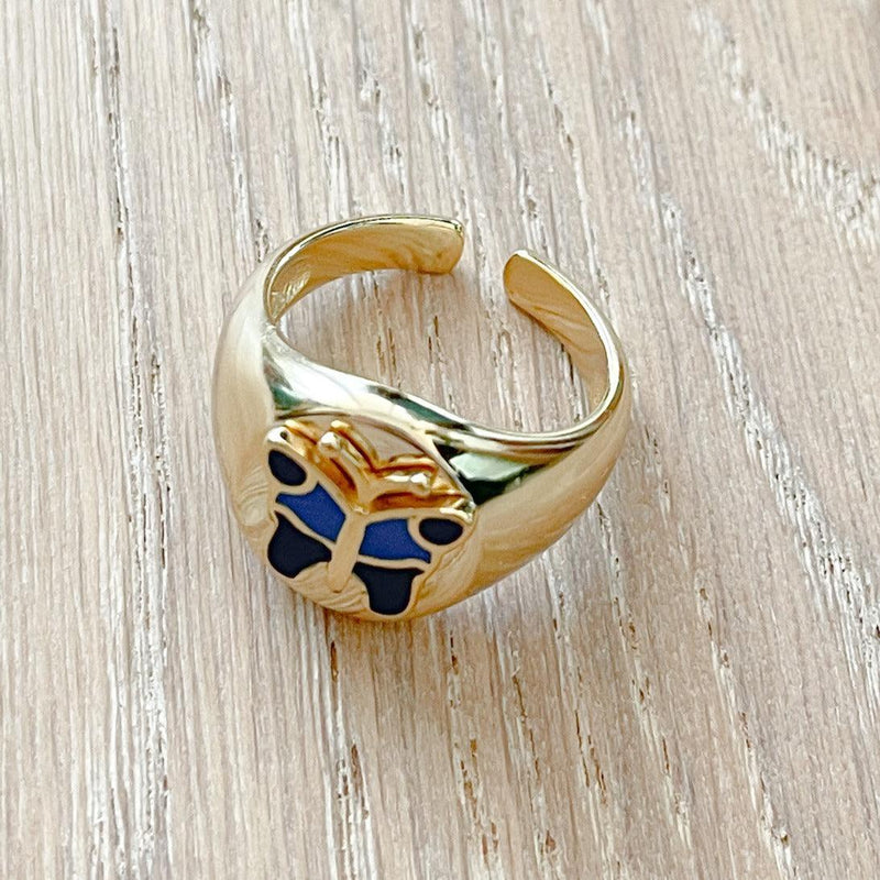 Chunky Gold Plated and Sterling Silver Butterfly Ring