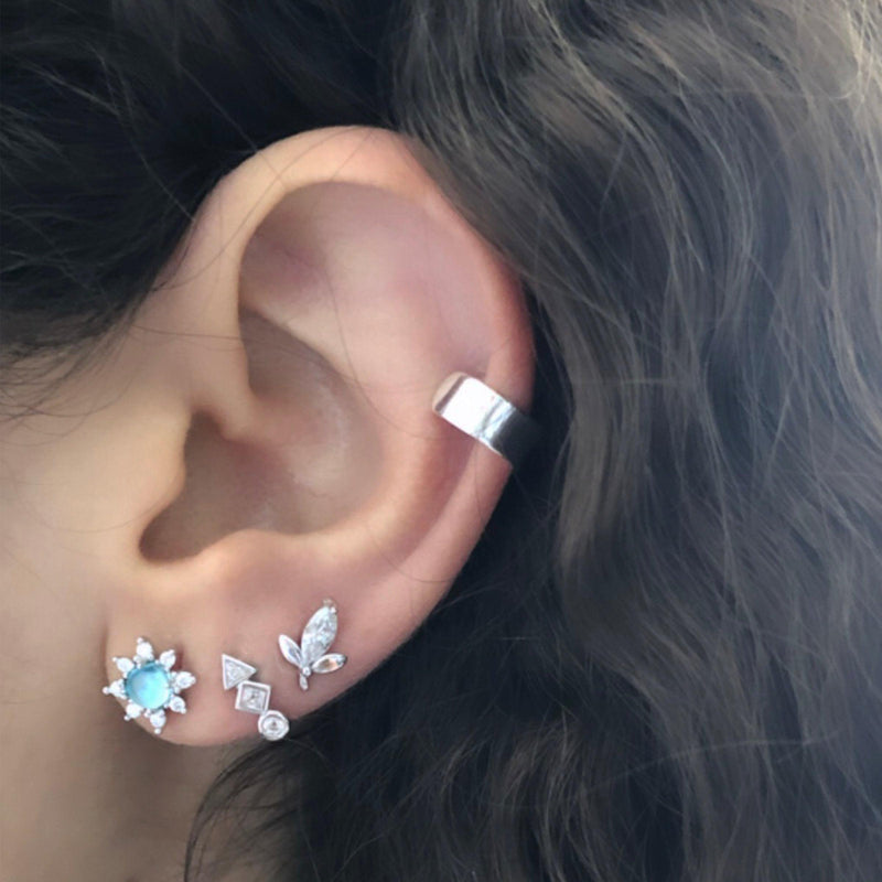 Rose Gold Flower Earrings with Blue and Pink Gems