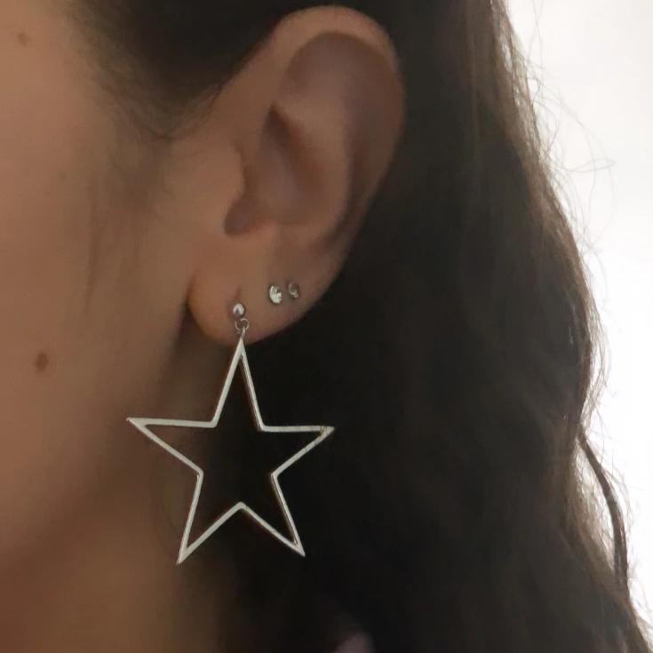 Women's Star Hoop Earrings In 925 Sterling Silver