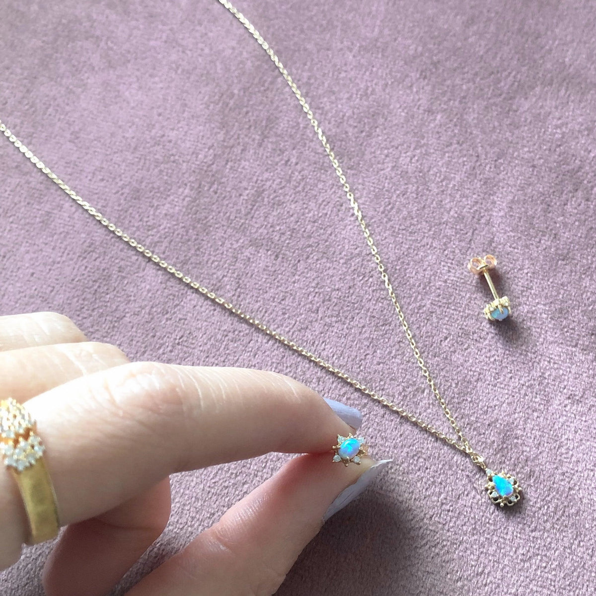 Dione Opal Necklace & Earrings - 14K Gold Vermeil - Bohemian Guru