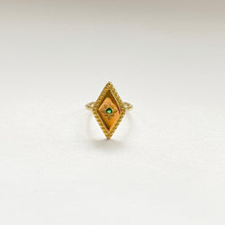 Green Cubic Zirconia Sterling Silver and Gold Ring