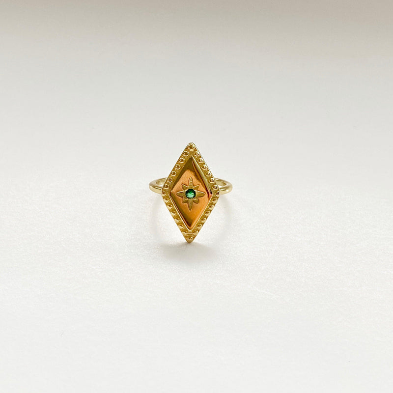 Green Cubic Zirconia Sterling Silver and Gold Ring