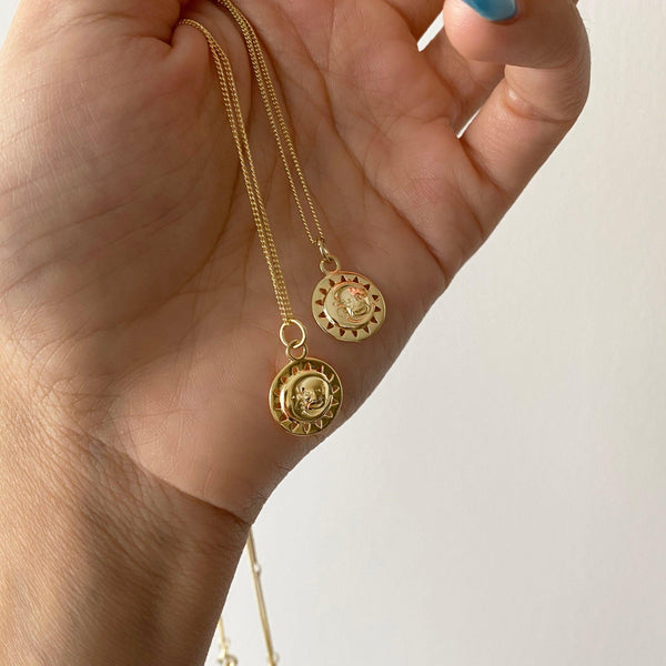 A Sun And Moon Necklace In 18K Gold Vermeil