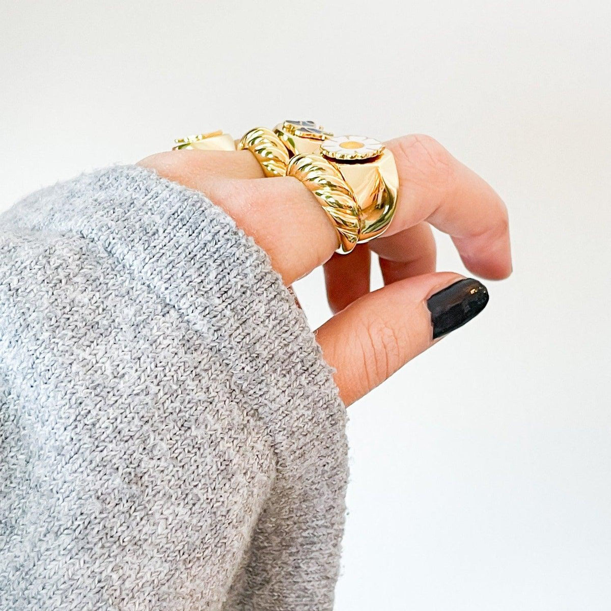 Chunky Gold Plated Daisy Ring with Sterling Silver Details