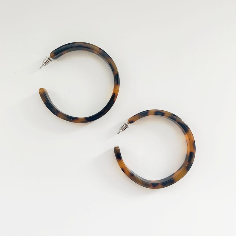 Patterned Hoop Earrings In Brown & Black Acrylic