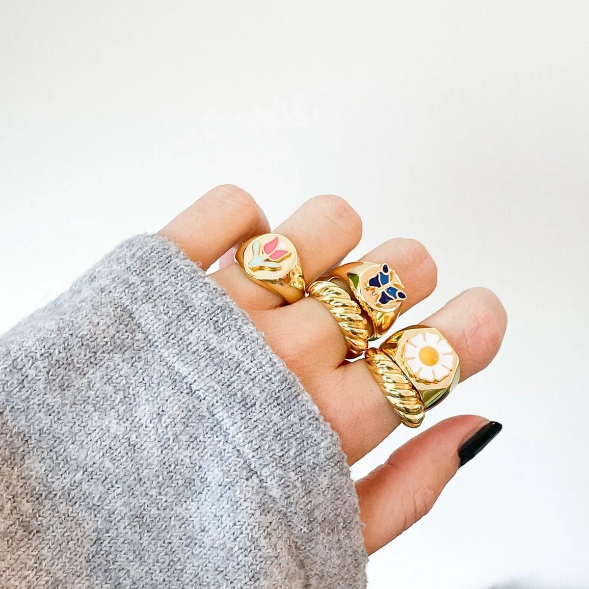 Chunky Gold and Silver Flower Ring
