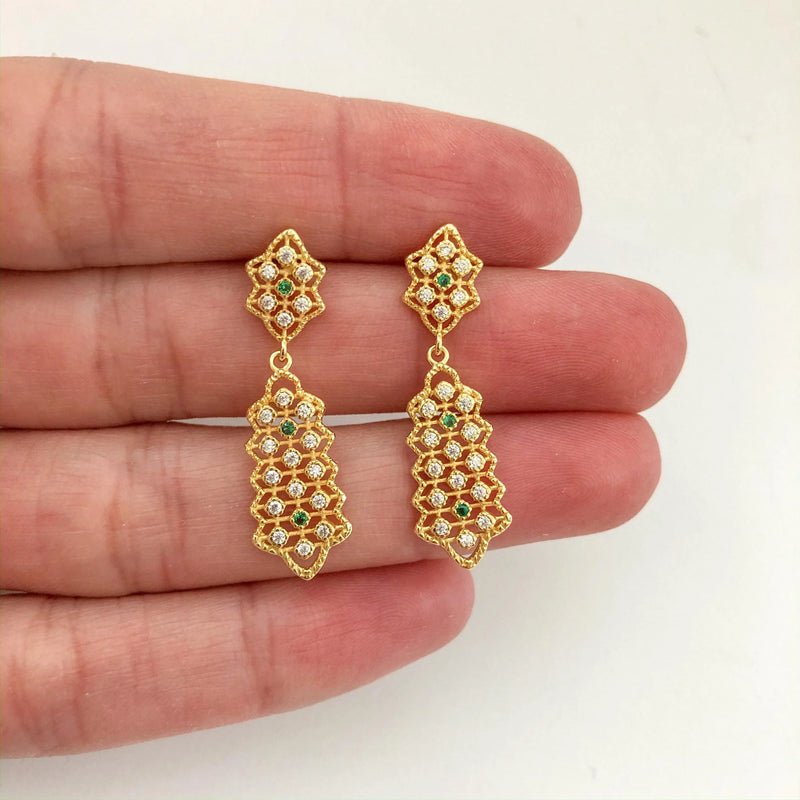 Sparkling cubic zirconia rose gold drop earrings