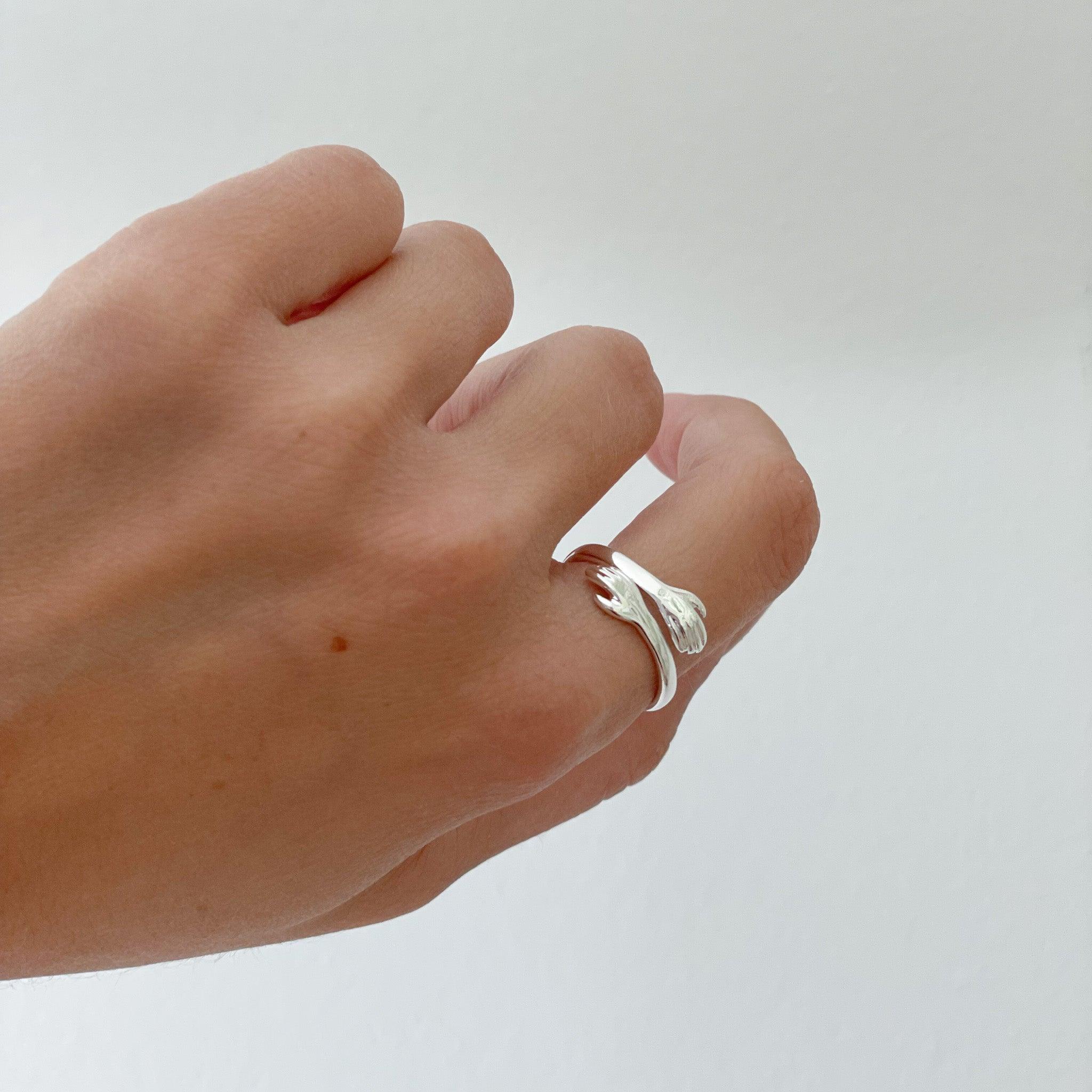 Hugging Hands Ring Women s 925 Sterling Silver Ring