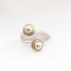 Gold Pearl Stud Earrings with 14K Gold Vermeil Finish