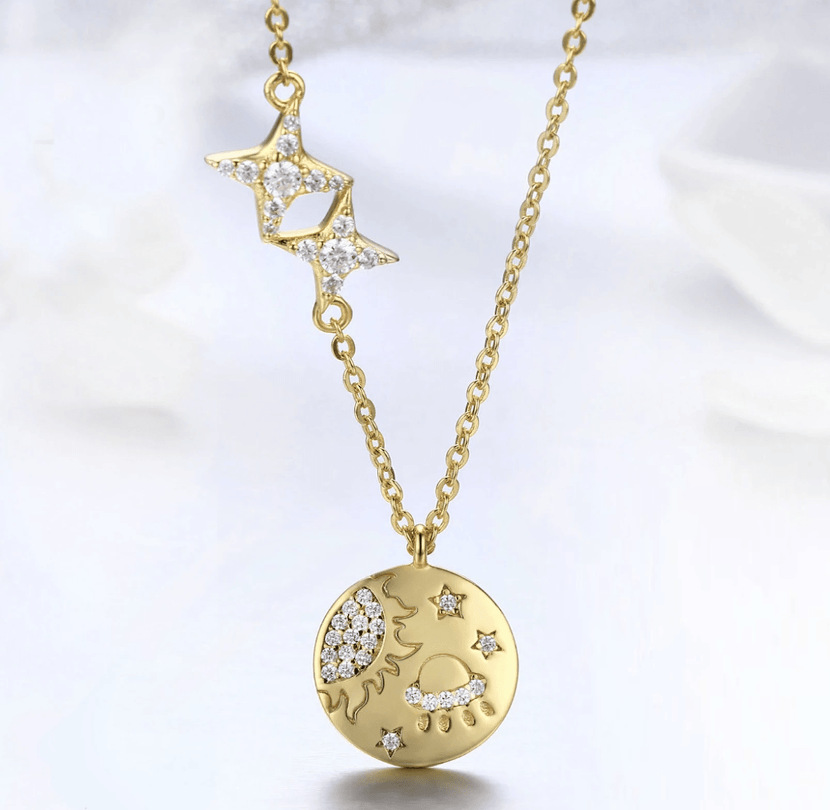 Dazzling Space Necklace - Solar Eclipse Charge Pendant in Stunning 14K Gold Vermeil