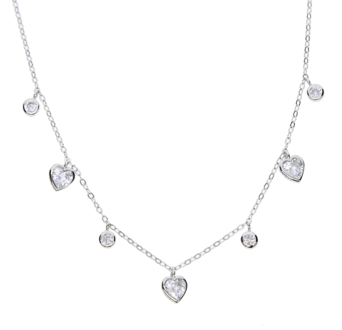 Silver Heart Charm NEcklace WIth Diamonds