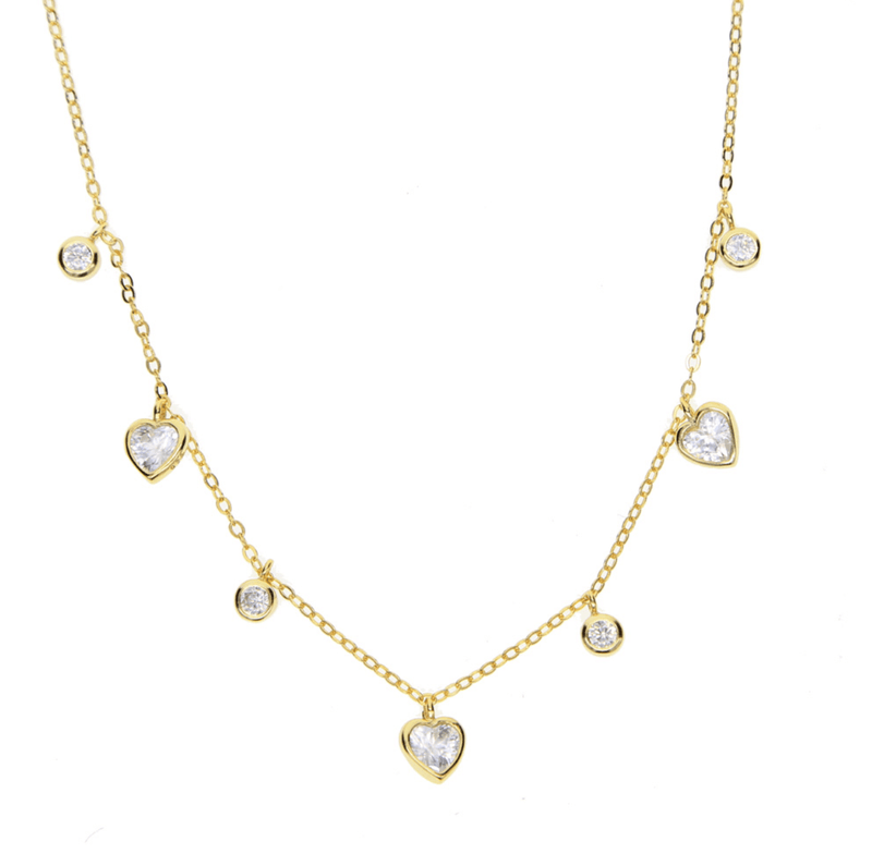 Gold Heart Charm Necklace With Diamonds
