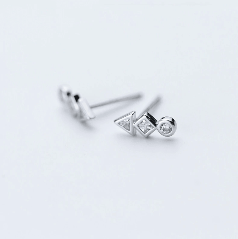 Simple Sterling Silver Stud Earrings with Geometric Shapes