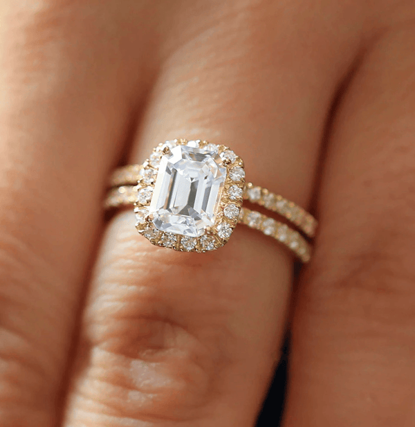 Complete Wedding Jewelry Set - Emerald Cut Diamond Ring with Band