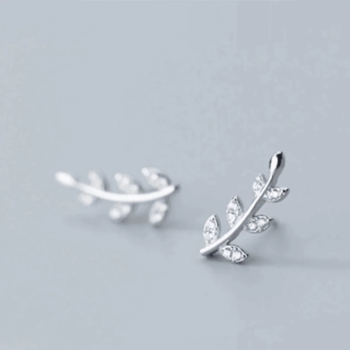 Elegant Leaf Stud Earrings - Brilliant Cubic Zirconia Stones on 925 Sterling Silver