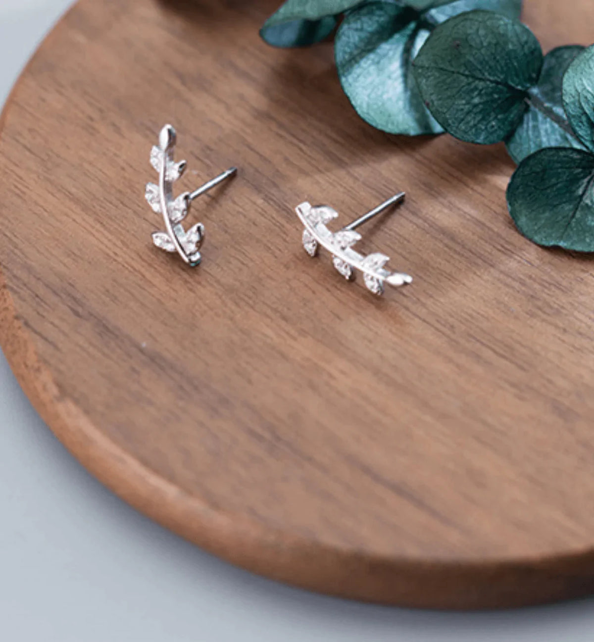 Dazzling Leaf Stud Earrings With Cubic Zirconia Stones