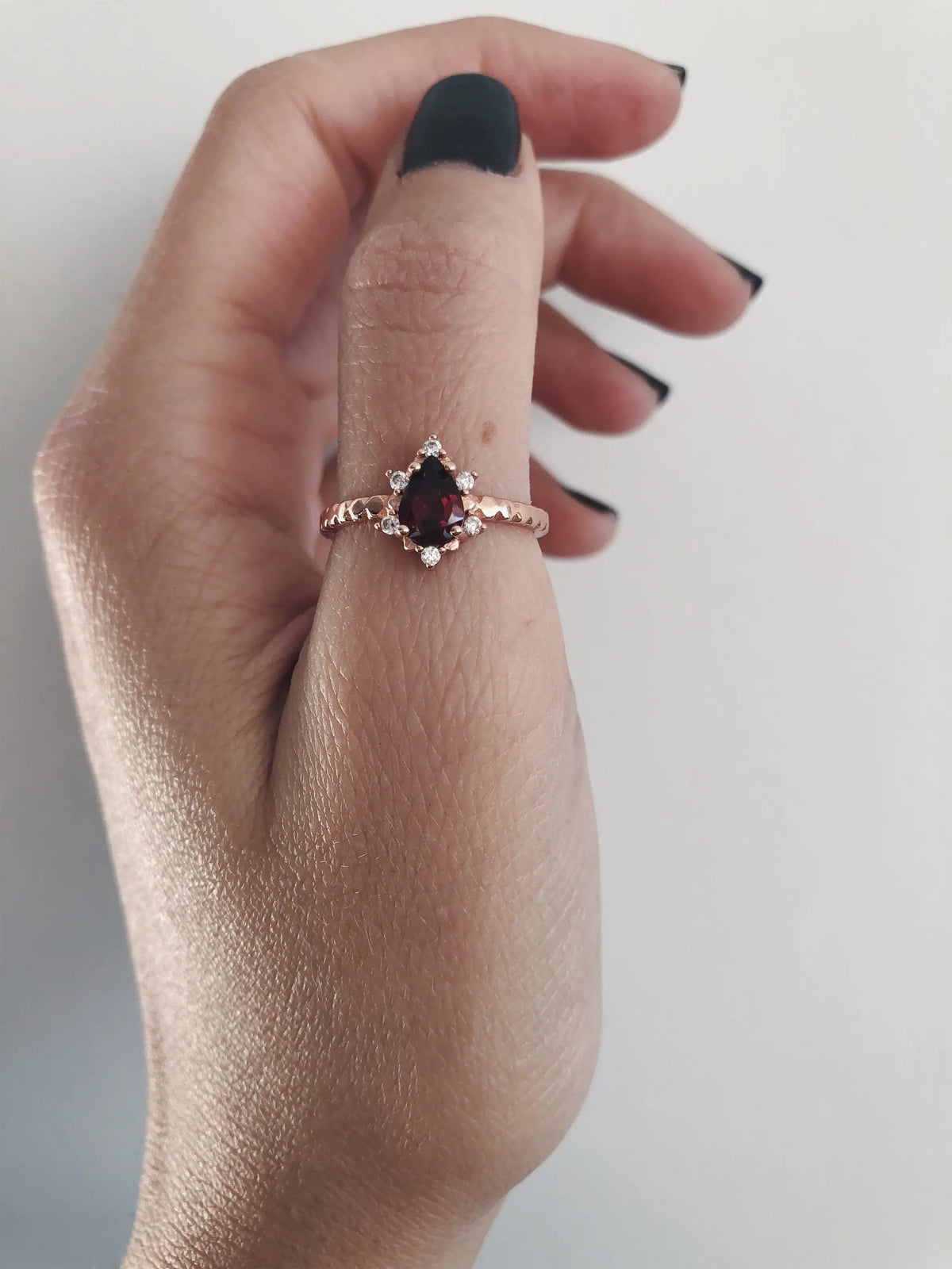 Rose gold garnet ring sales