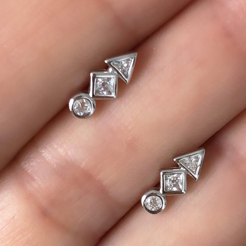Chic Geometric Stud Earrings in Dainty 925 Sterling Silver