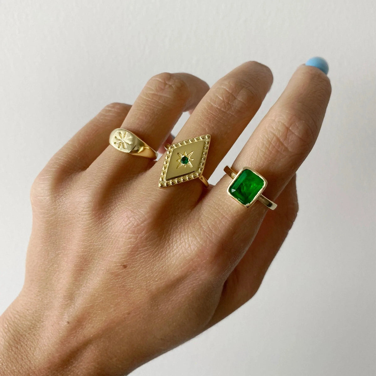 Emerald Ring Green Magic 925 Sterling Silver Gold Plating