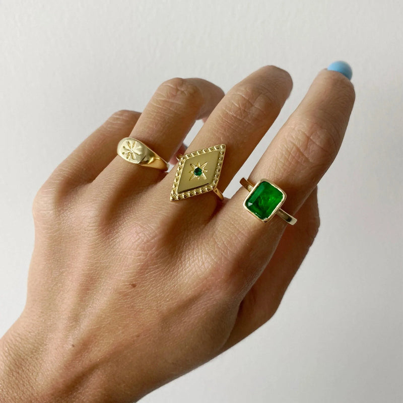Stylish Emerald Ring with 925 Sterling Silver and Gold Plating