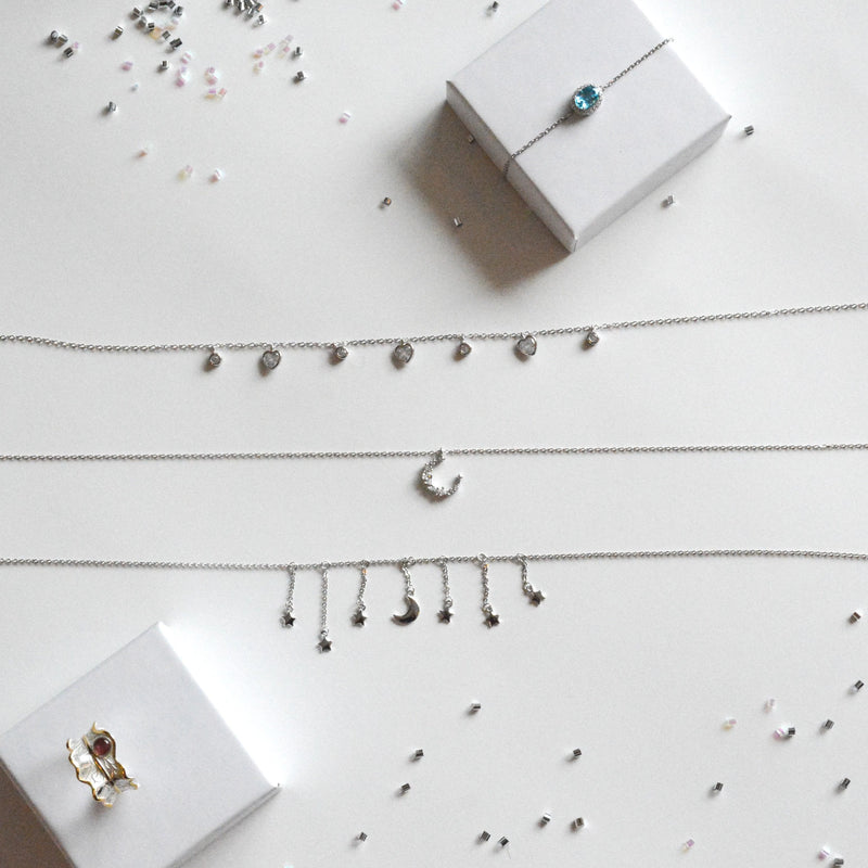 Silver Choker Necklace - Trendy Choker Style with Star & Moon Dangling Charms