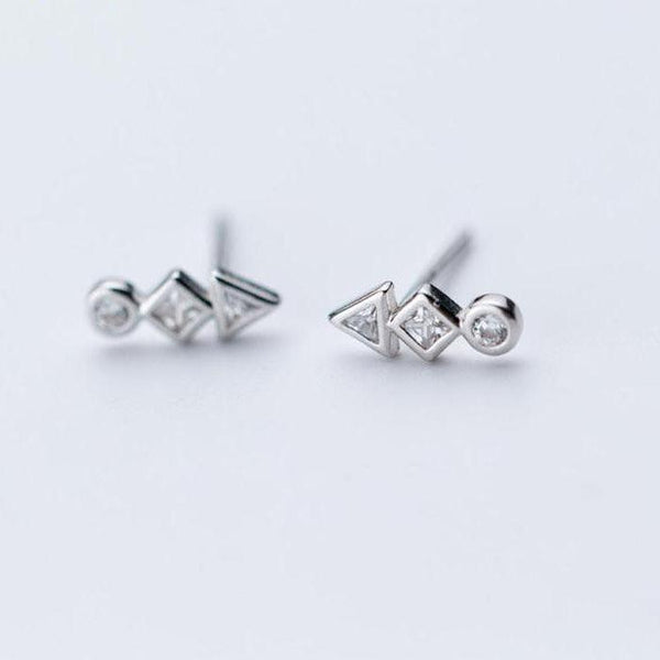 925 Sterling Silver Stud Earrings with Geometric Shapes